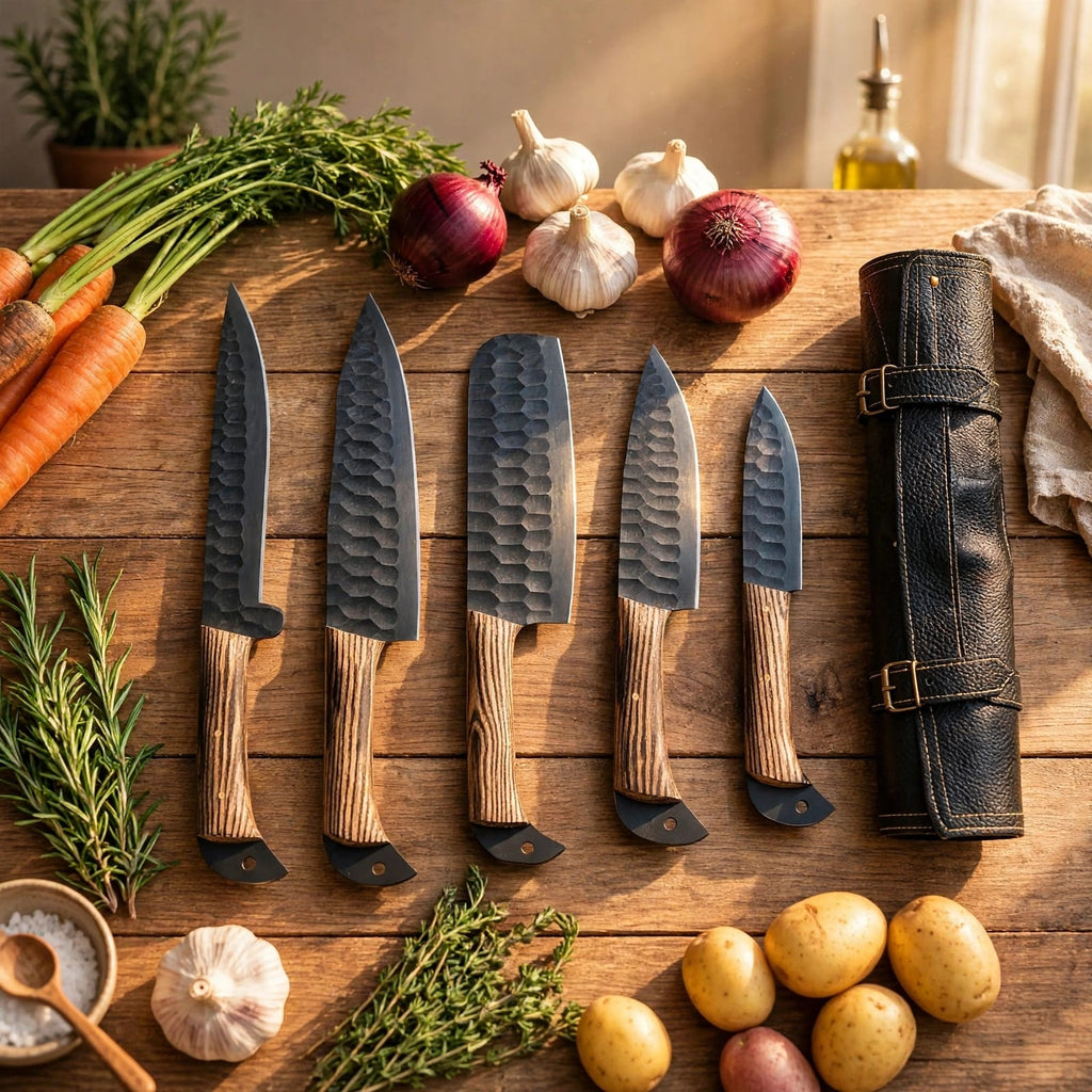 Hand Forged Damascus Steel Chef Knife Set, Kitchen Knives | Chef Knive Set, Handmade 5 Pcs Luxury Damasuc Knife Gift for him, Gifts for her