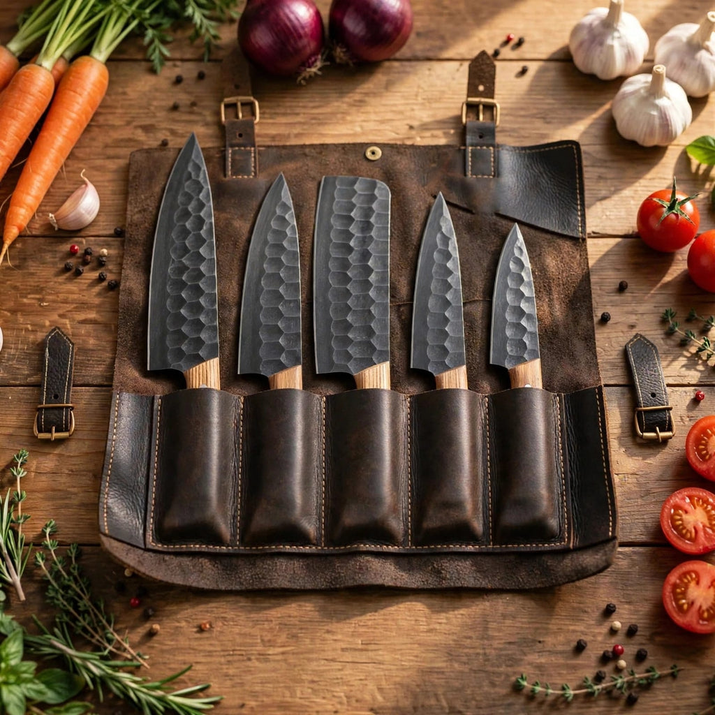 Hand Forged Damascus Steel Chef Knife Set, Kitchen Knives | Chef Knive Set, Handmade 5 Pcs Luxury Damasuc Knife Gift for him, Gifts for her