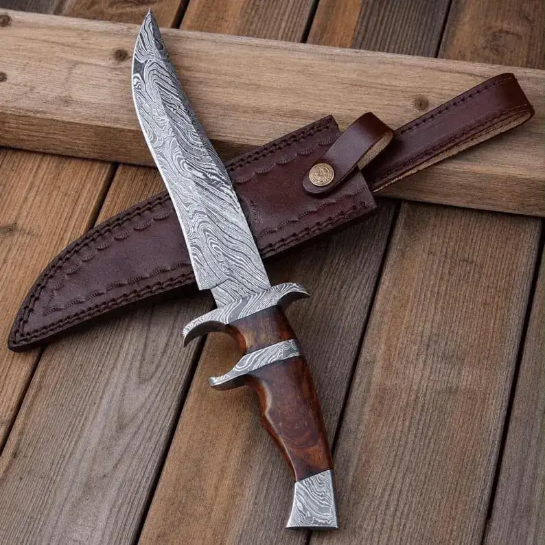 Damascus Bowie Knife with Dual Guard & Rosewood Handle - view 2