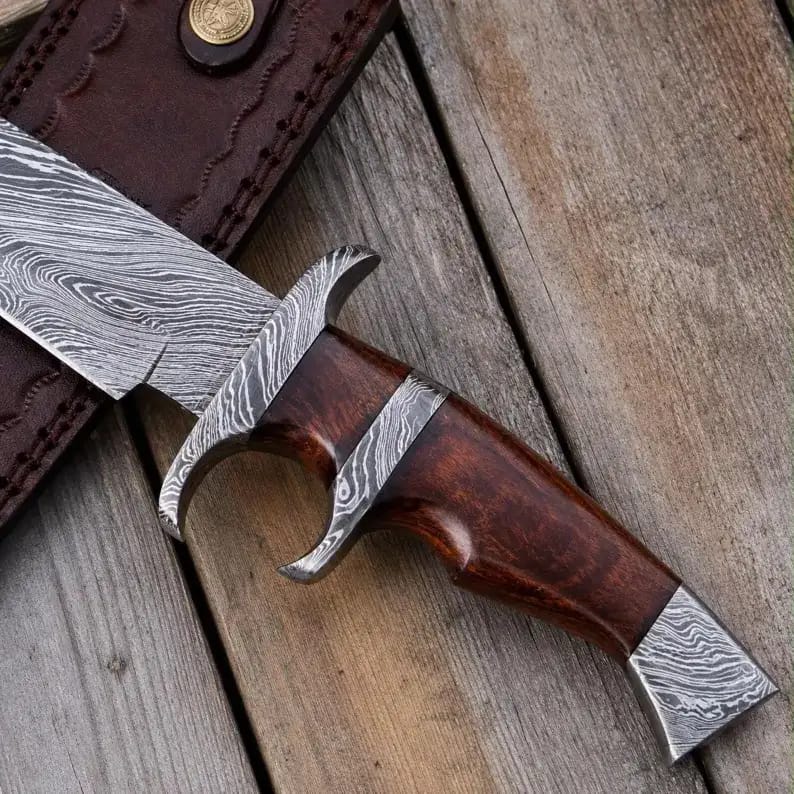 Damascus Bowie Knife with Dual Guard & Rosewood Handle - view 3