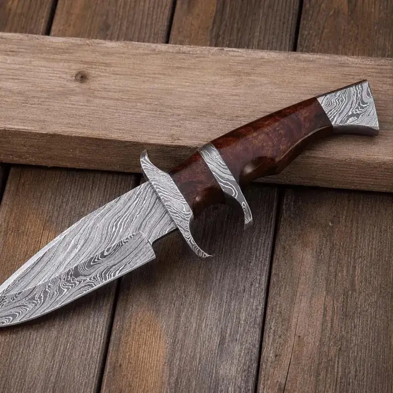 Damascus Bowie Knife with Dual Guard & Rosewood Handle - view 4