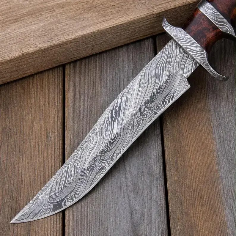 Damascus Bowie Knife with Dual Guard & Rosewood Handle - view 5