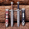 Viking-Style Damascus Dagger Set with Sheaths (Rosewood & Black Grip) - view 1