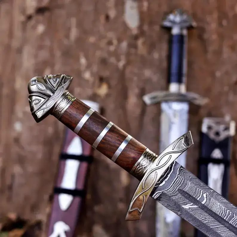 Viking-Style Damascus Dagger Set with Sheaths (Rosewood & Black Grip) - view 5