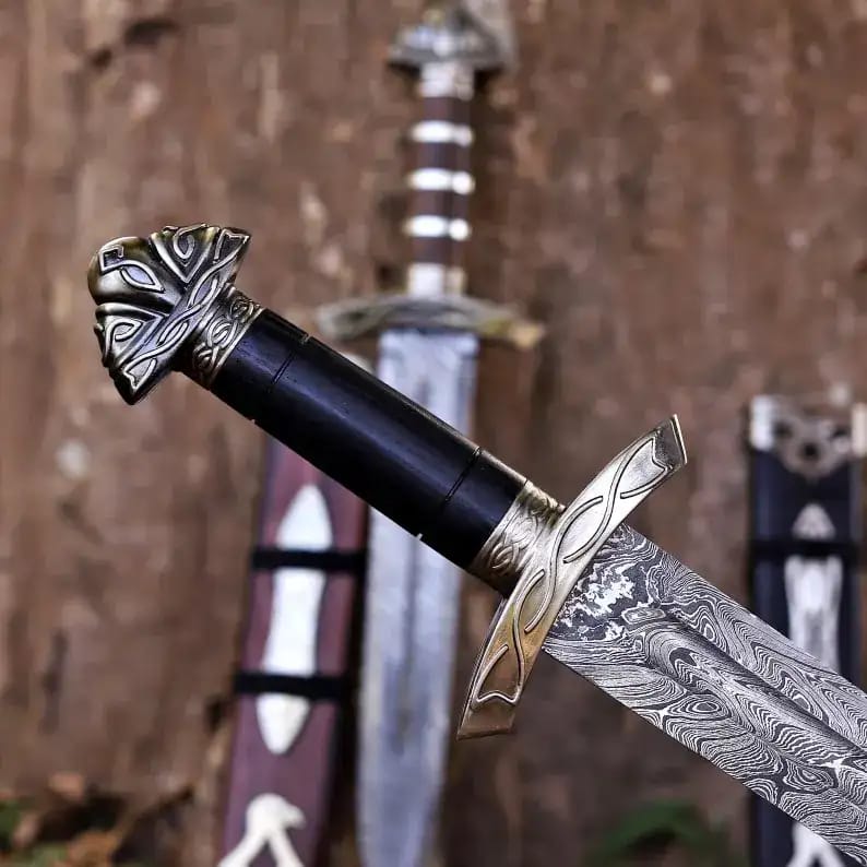 Viking-Style Damascus Dagger Set with Sheaths (Rosewood & Black Grip) - view 6