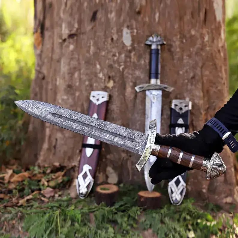 Viking-Style Damascus Dagger Set with Sheaths (Rosewood & Black Grip) - view 7