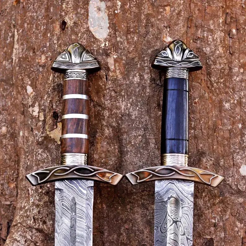 Viking-Style Damascus Dagger Set with Sheaths (Rosewood & Black Grip) - view 9