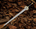 Damascus Medieval Sword with Gold Round Pommel - view 1