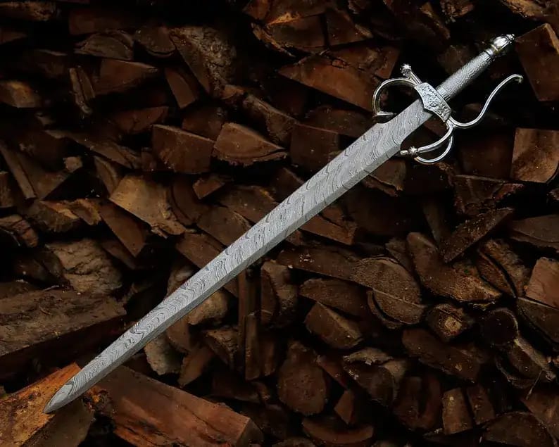 Damascus Rapier-Style Sword with Swept Hilt - view 1
