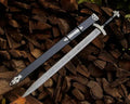 Damascus Crusader Sword with Black Leather Scabbard - view 1