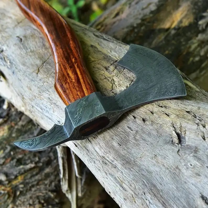 Hand-Forged Dark Steel Axe with Rosewood Handle - view 2