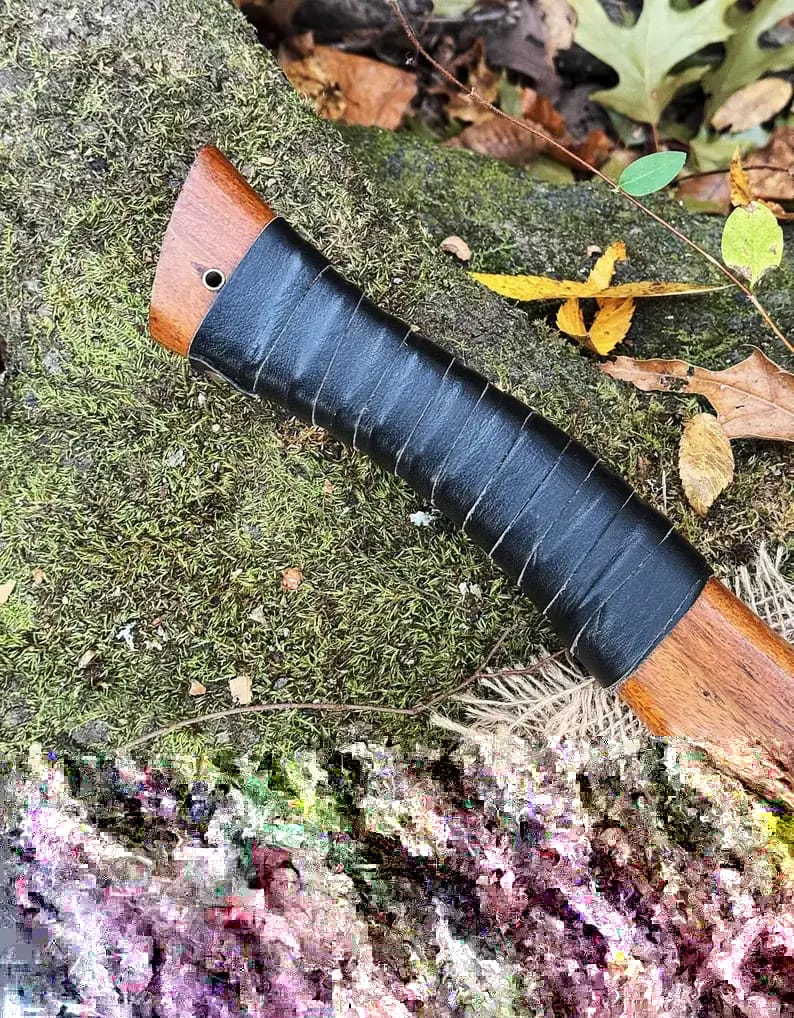 Damascus Camp Axe with Leather-Wrapped Handle & Sheath - view 2