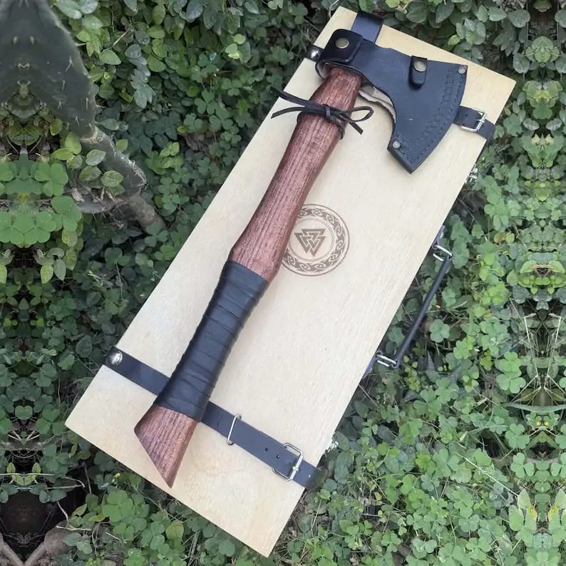 Rune-Engraved Viking Axe Gift Set with Sheath & Wooden Box - view 2