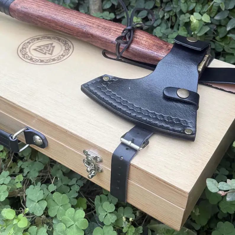 Rune-Engraved Viking Axe Gift Set with Sheath & Wooden Box - view 4