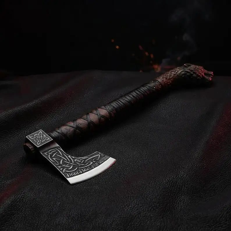 Norse Wolf-Head Viking Axe with Celtic Knot Head & Medallion - view 1