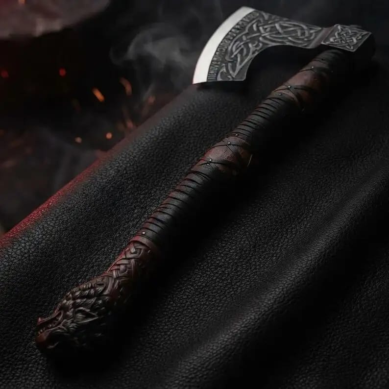 Norse Wolf-Head Viking Axe with Celtic Knot Head & Medallion - view 3