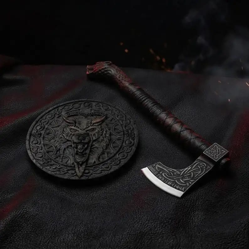 Norse Wolf-Head Viking Axe with Celtic Knot Head & Medallion - view 6