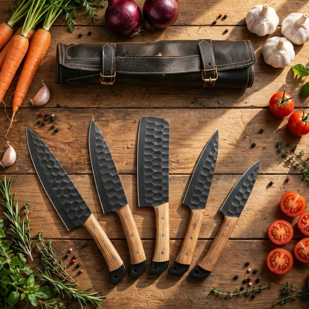 Hand Forged Damascus Steel Chef Knife Set, Kitchen Knives | Chef Knive Set, Handmade 5 Pcs Luxury Damasuc Knife Gift for him, Gifts for her