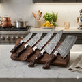 Titan Damascus 5-Piece Kitchen Knife Set with Carved Micarta Handles