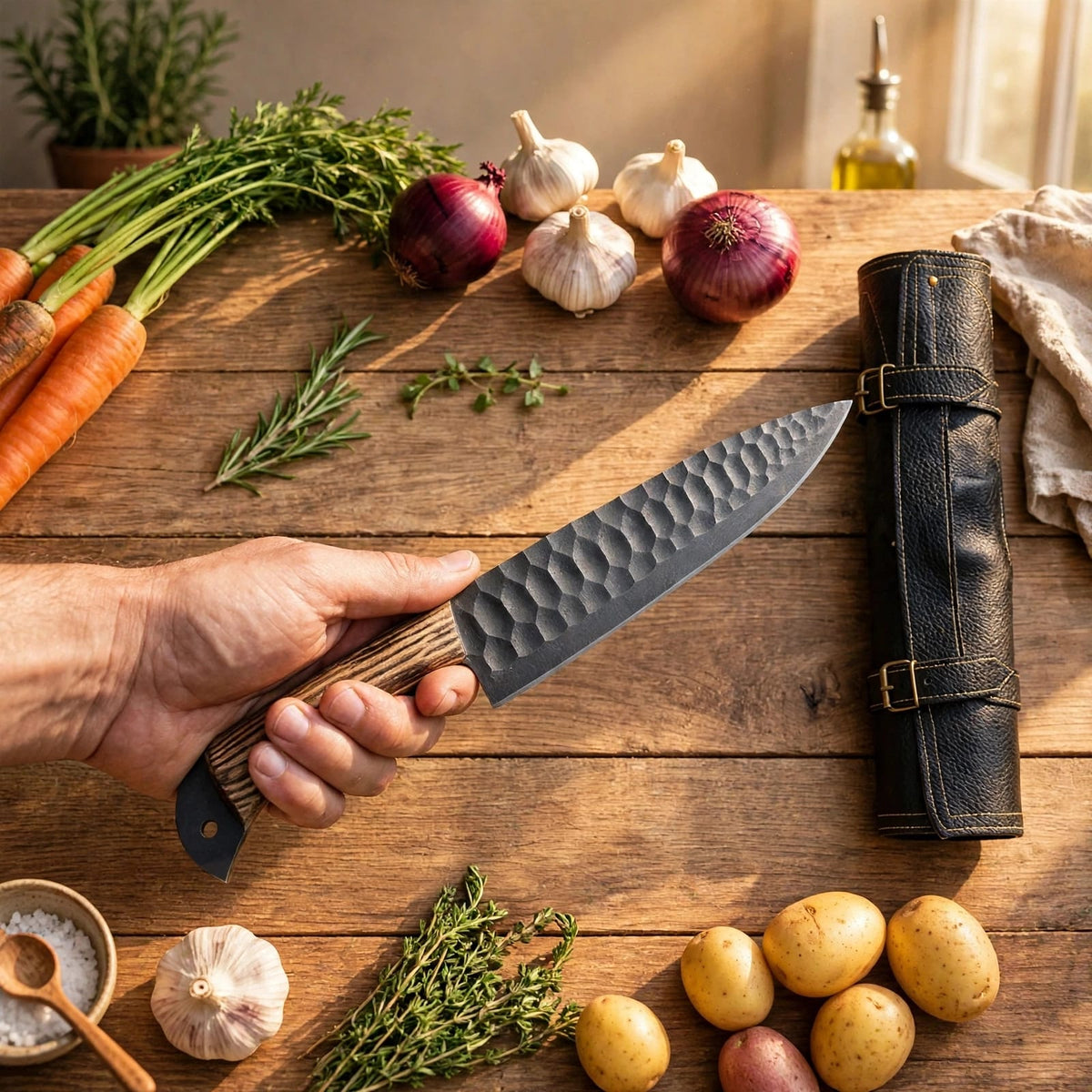 Hand Forged Damascus Steel Chef Knife Set, Kitchen Knives | Chef Knive Set, Handmade 5 Pcs Luxury Damasuc Knife Gift for him, Gifts for her