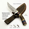 Custom Handmade Damascus Steel Hunting Knife | Real Stag Horn Handle with Genuine Leather Sheath